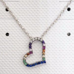 Sterling Silver Rainbow Small Open Heart Necklace